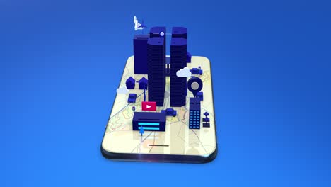 cartoon isometric 3d smart city concept. futuristic life on smart tablet. loop