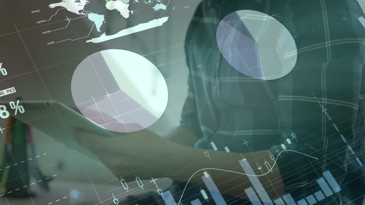 animación de la interfaz infográfica sobre la sección media del hombre caucásico utilizando una tableta digital