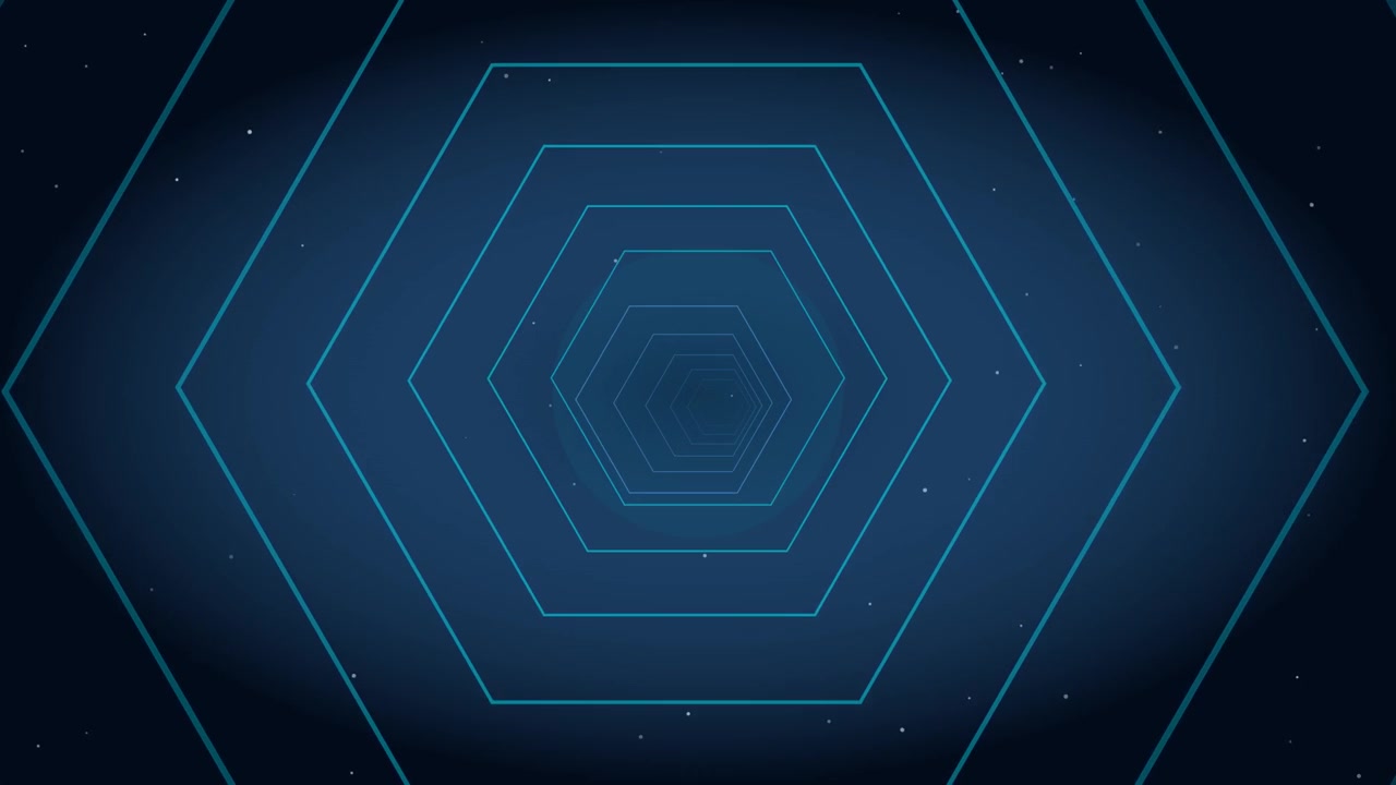 Abstract Tunnel of Glowing Blue Hexagons Moving Through Space