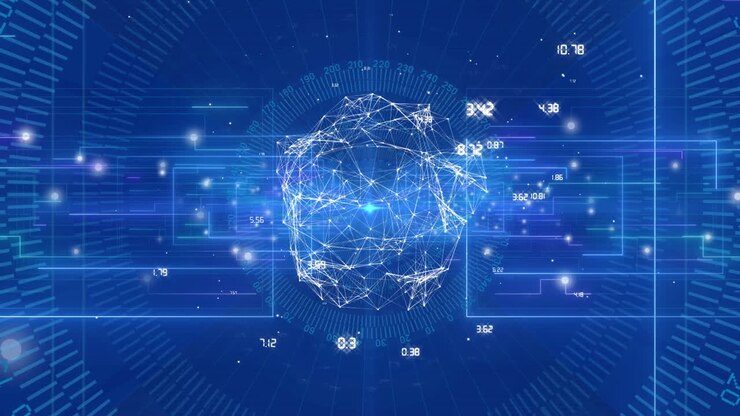 Animation of globe with connections and data processing