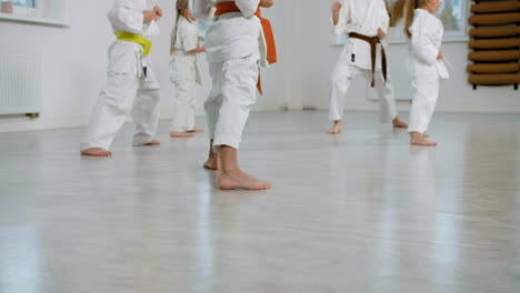 kids in white kimono in martial arts class