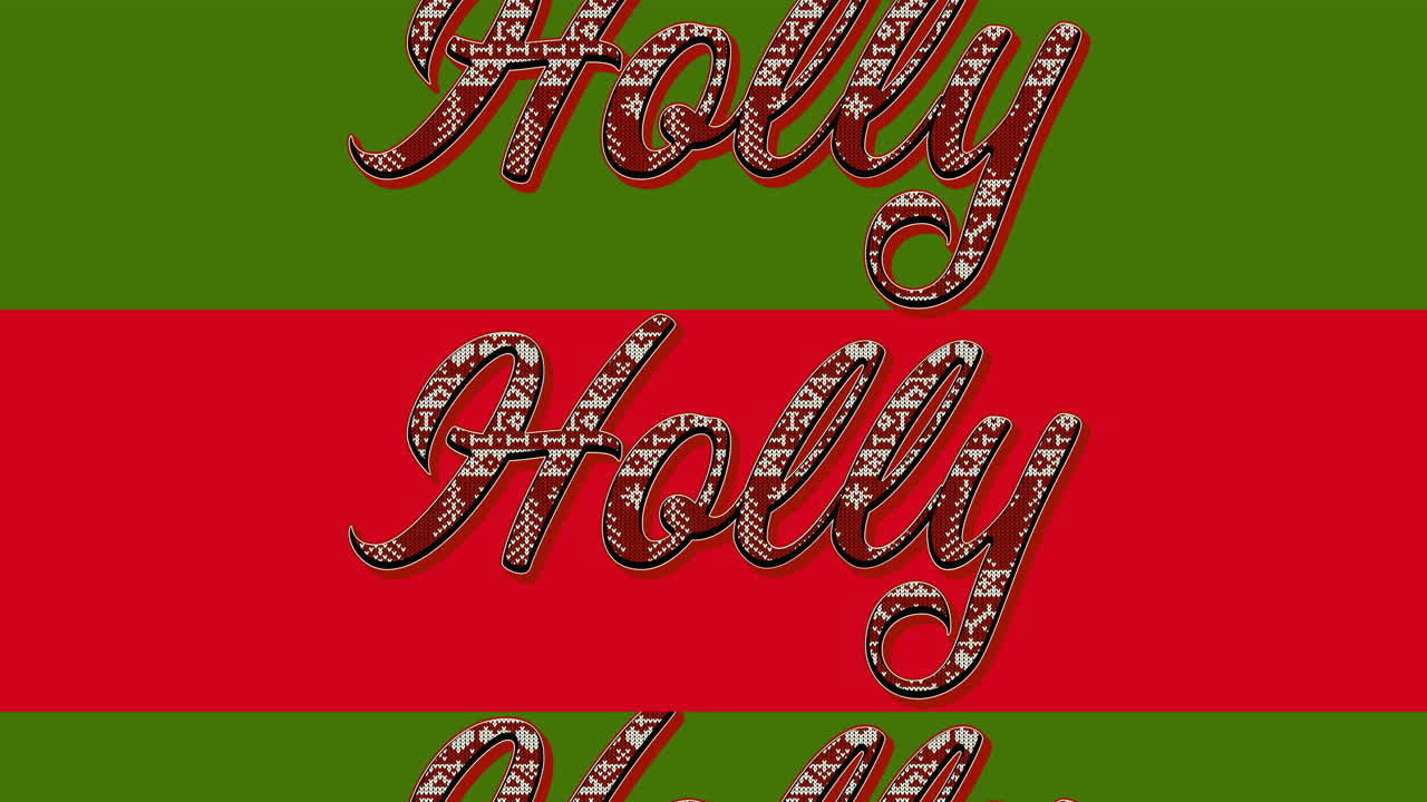 빨간색과 초록색 배경에 크리스마스에 홀리 텍스트의 애니메이션