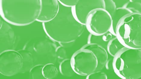 Bubble oil on water background green color. Flying abstract glass or water blobs or drops. 3d animation of 4k UHD. Soap Bubbles Isolated