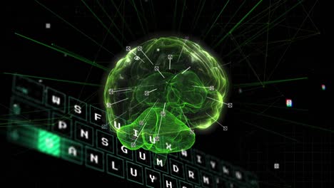 animación de texto de inteligencia artificial y procesamiento de datos sobre el cerebro humano.
