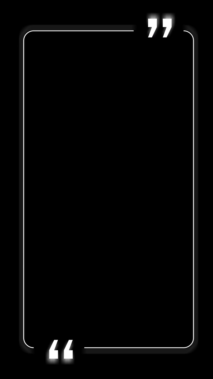 White quote frame black background with glowing quotation marks thin rounded border and empty copy