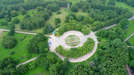 view from the height to the foggy park