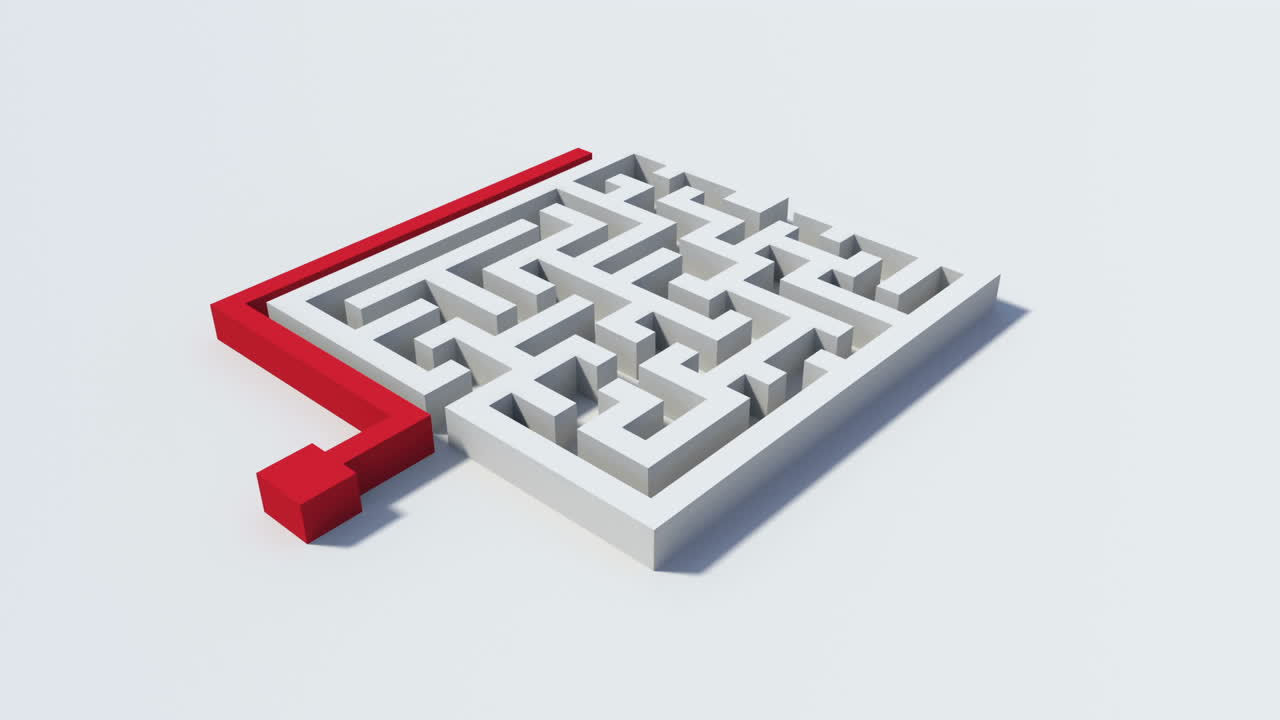 línea roja que va alrededor de un laberinto al otro lado