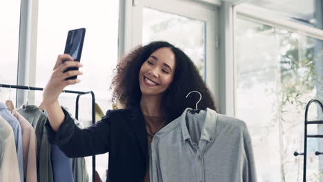 selfie, fashion and shopping with woman in store