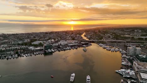 aerial view of newport harbor at golden hour