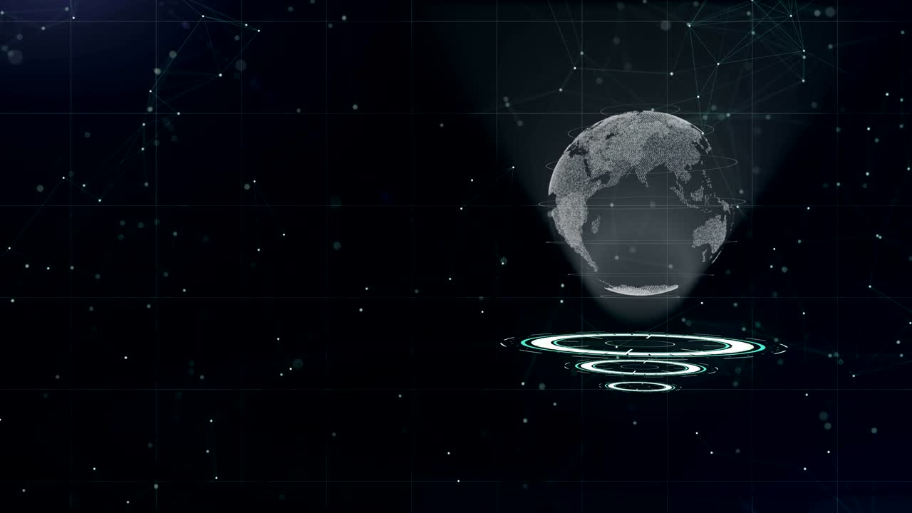 red de datos. rodeando el planeta tierra en tres círculos de bucle. asignación correcta. 3d. cerrar. copiar el espacio. zoom. animación. acción. 4k.