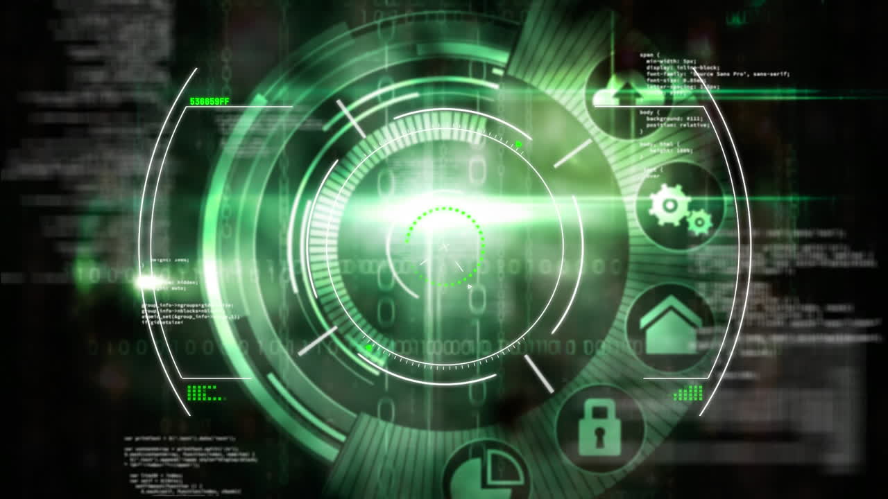 animación del escaneo del alcance con iconos digitales y procesamiento de datos