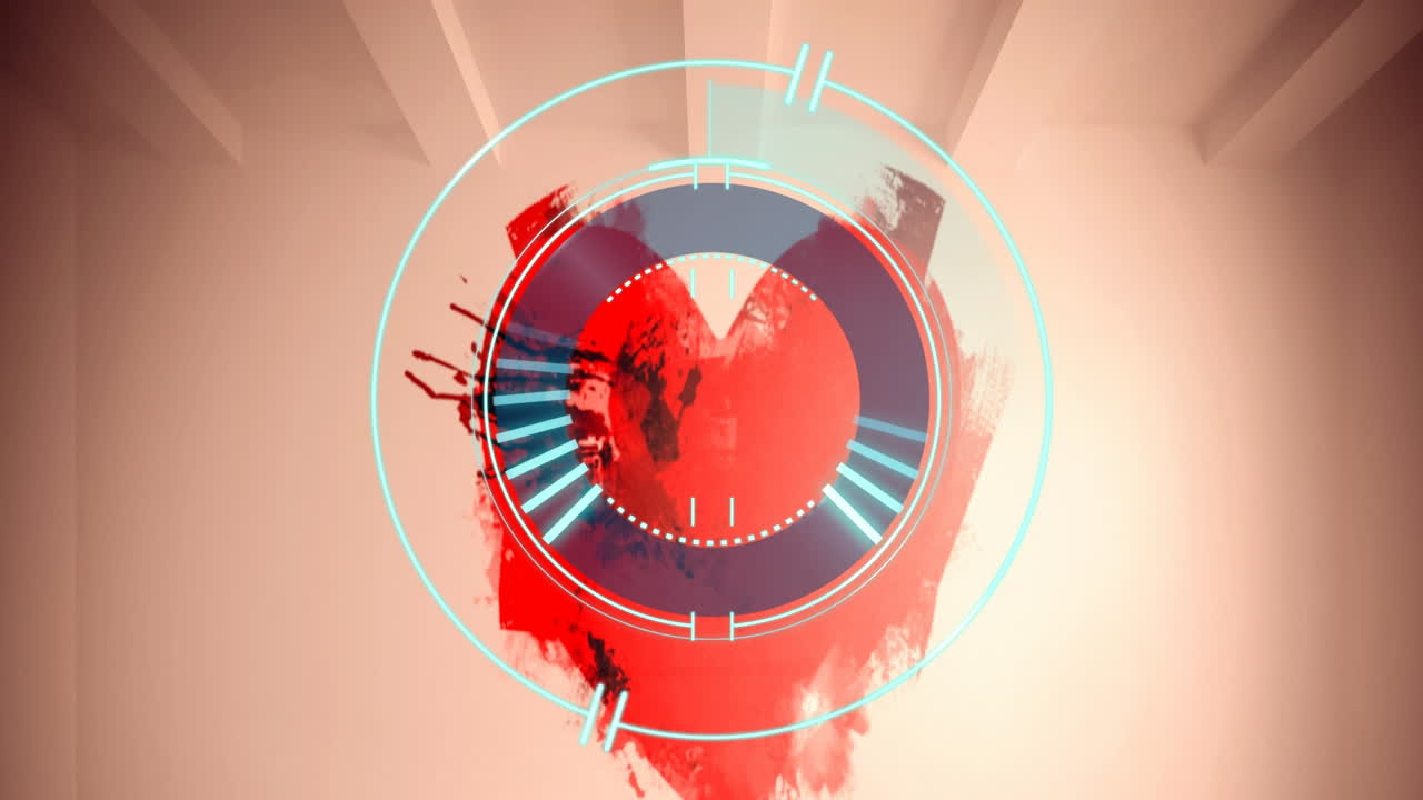 심장 위에 있는 파란 시계의 애니메이션