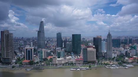 ho chi minh city skyline and saigon river with dramatic sky during the day showing all key buildings