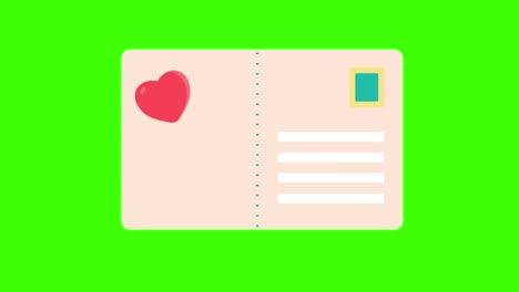 icono de una carta romántica o invitación de boda apareciendo en la pantalla verde