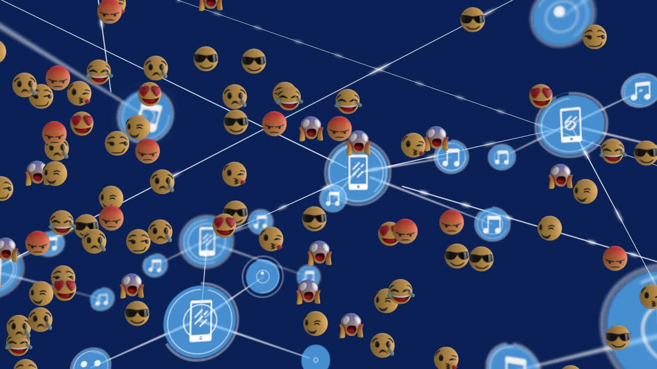 음악과 스마트 폰 아이콘으로 네트워크 연결의 애니메이션