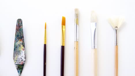 close-up of various paint brushes