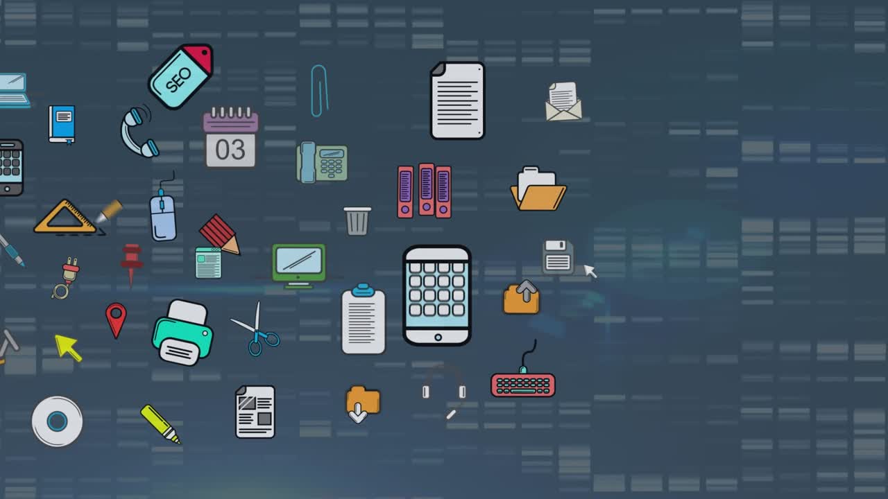 Animation of social media icons over globe