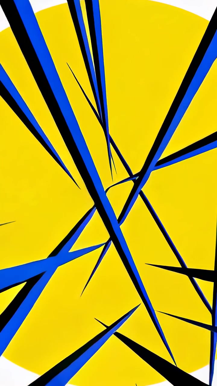 Vertical video: Pan from blue spikes shifting and layering, adding depth in motion over yellow disk