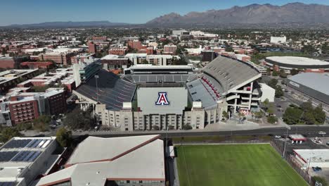 Aerial-View-Of-Arizona-Stadium-From-Arizona-Rugby-Pitch,-University-Of-Campus-In-Tucson,-USA
