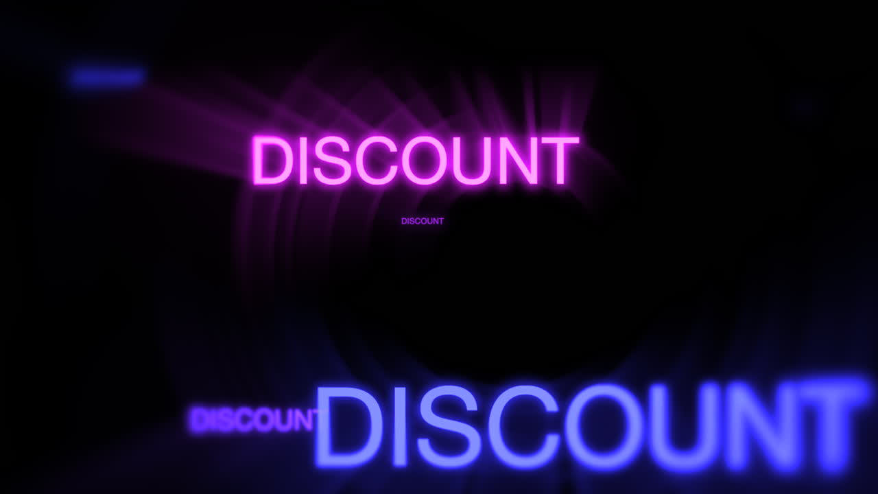 Fly neon Discount text on dark space