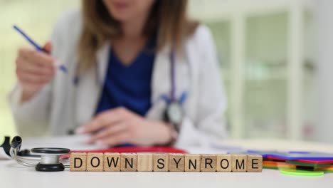 medical setting with 'down syndrome' blocks and doctor