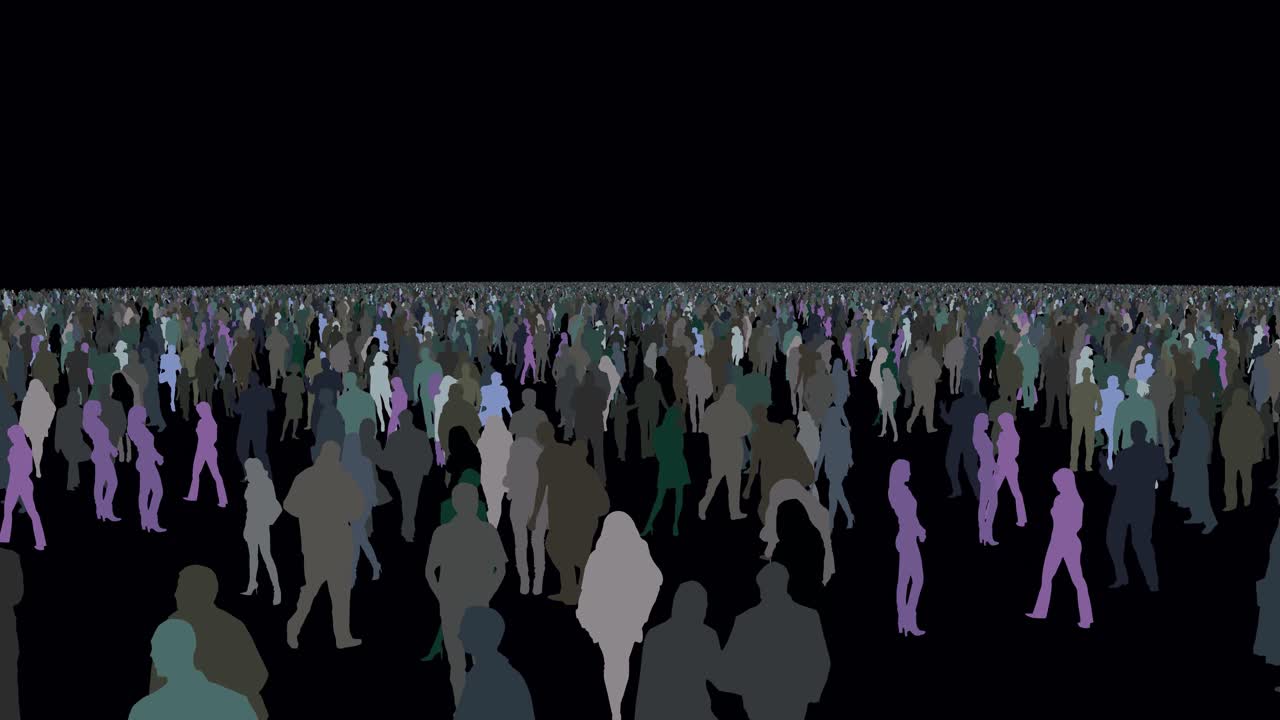 군중 속에 서 있는 사람들의 다채로운 윤곽 - 애니메이션