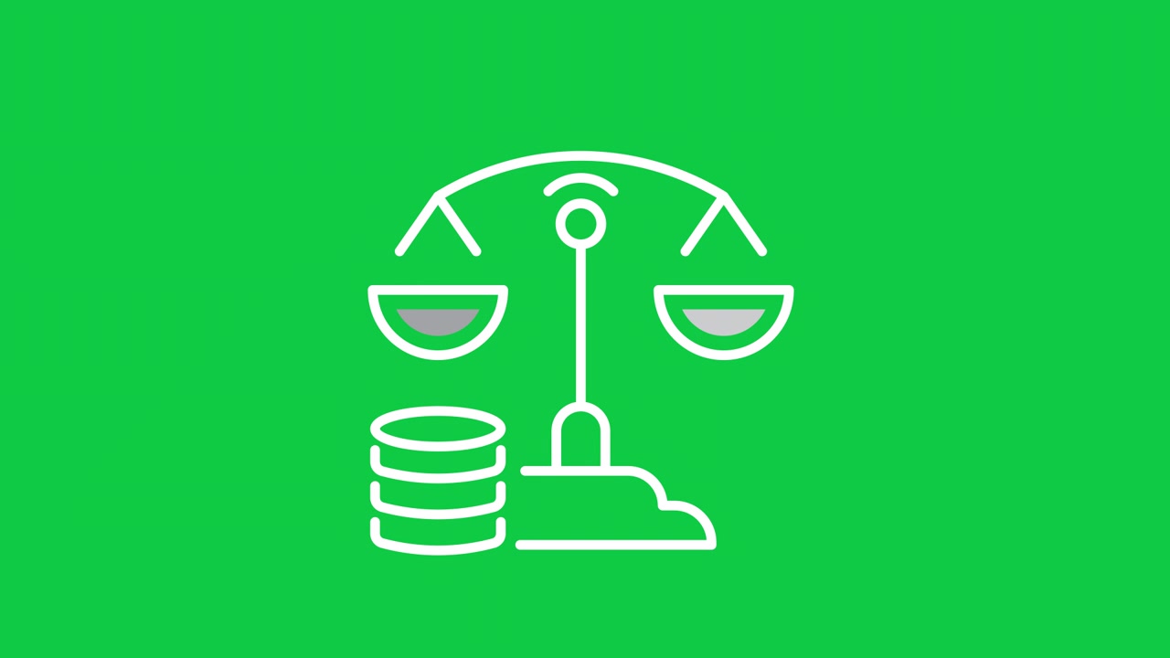 Animated Icon of a Scale Balancing Coins on a Green Background