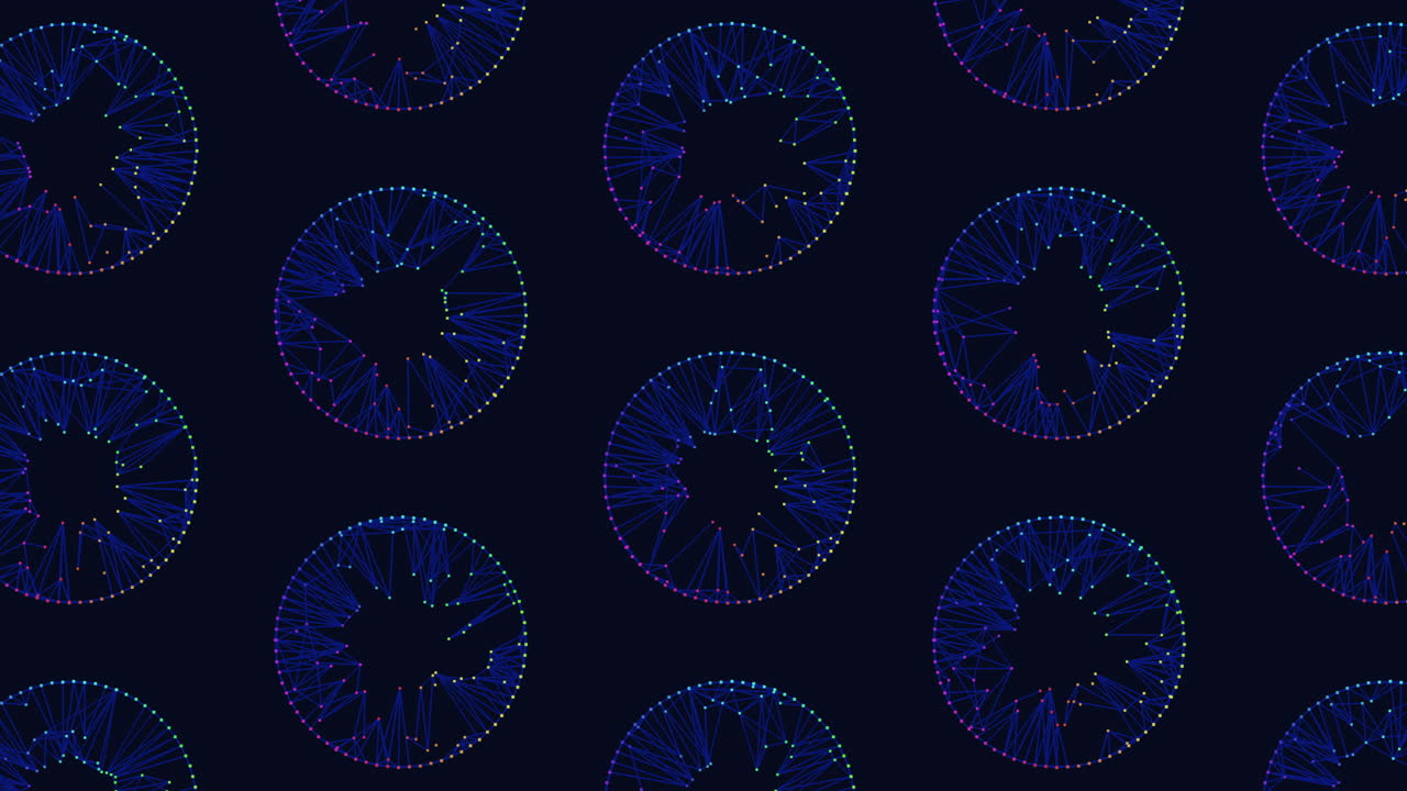 Geometric circles in blue and purple on black background