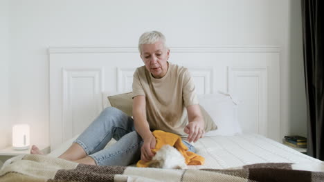 woman and dog at home