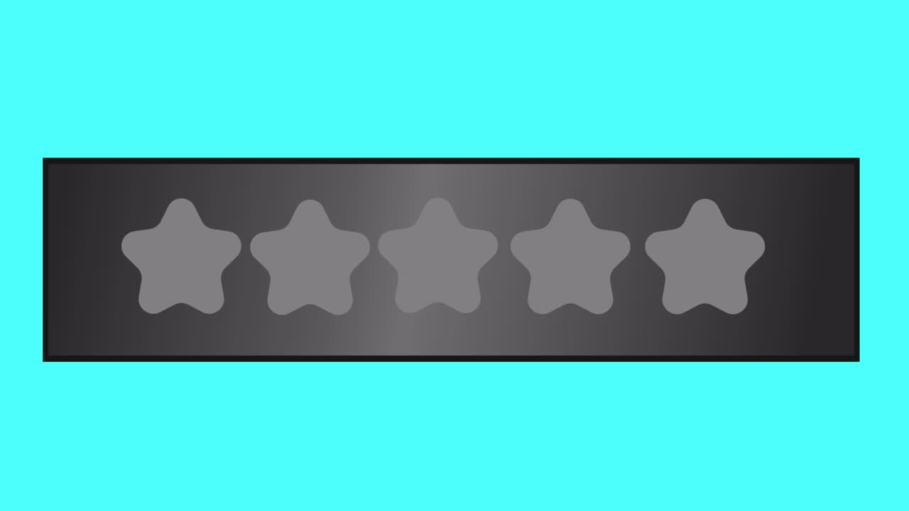 Animation of lighting gold stars rating on a blue screen.