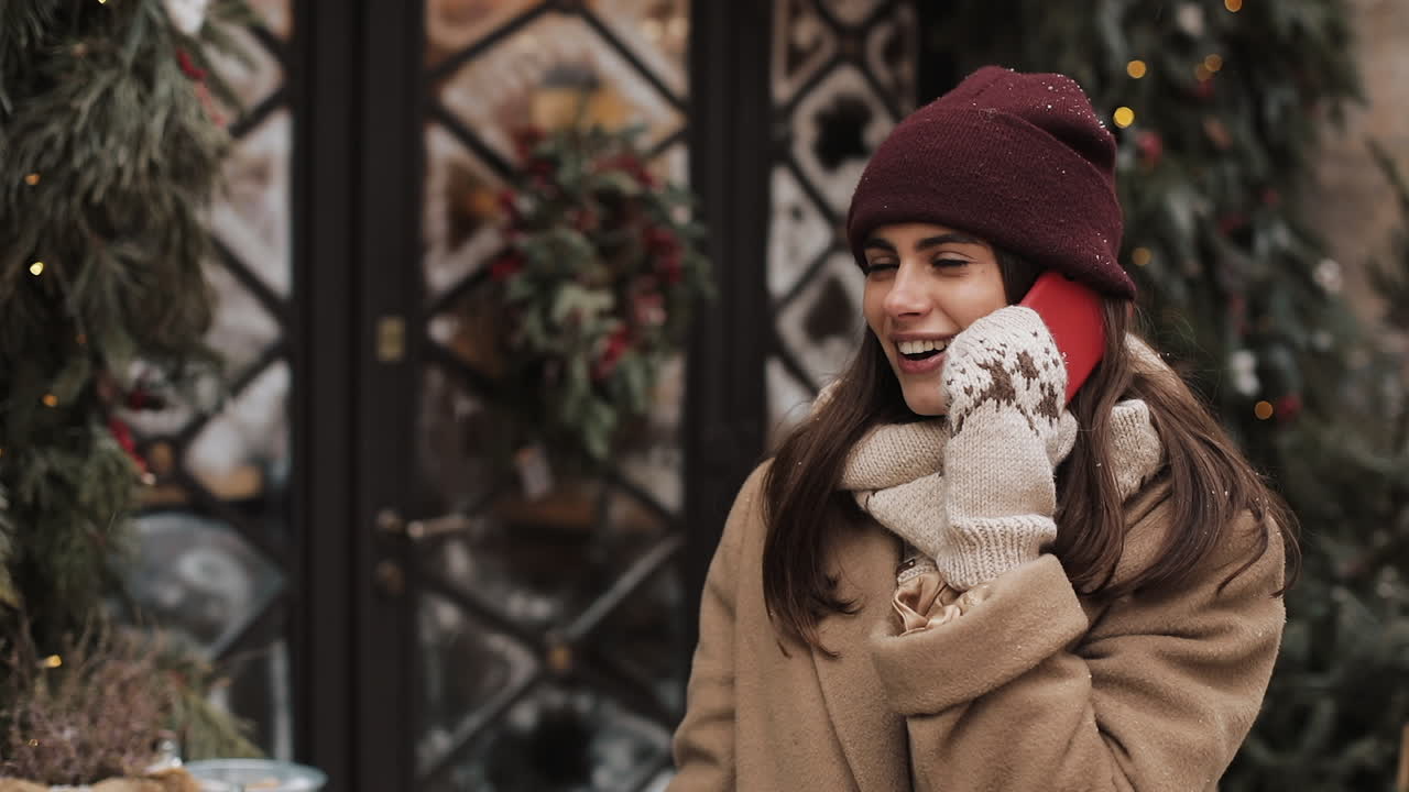 Woman on the phone in winter