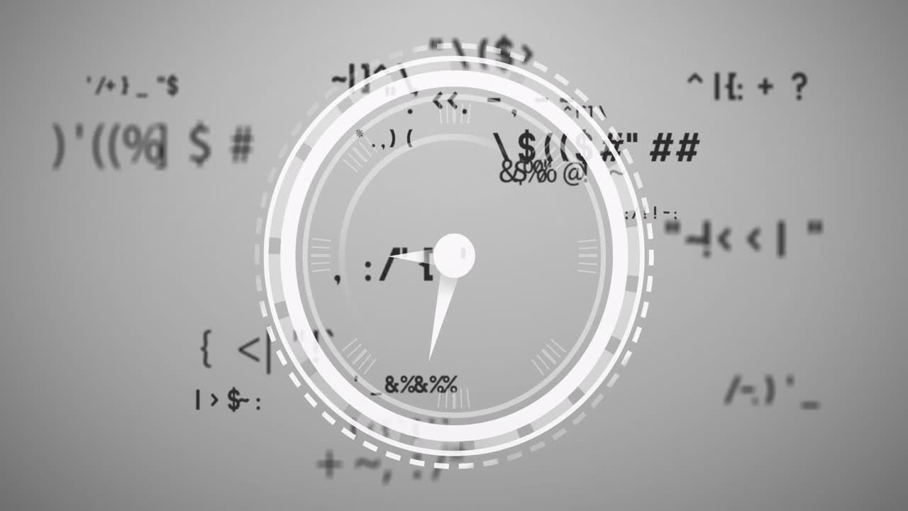 회색 배경 위에서 수학 수식 위로 이동하는 시계의 애니메이션