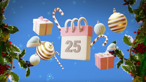 animación del calendario con la fecha del 25 de diciembre y decoraciones navideñas