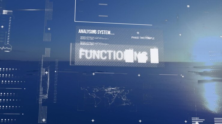Interfaccia digitale con elaborazione dati su sfondo di vista aerea del mare