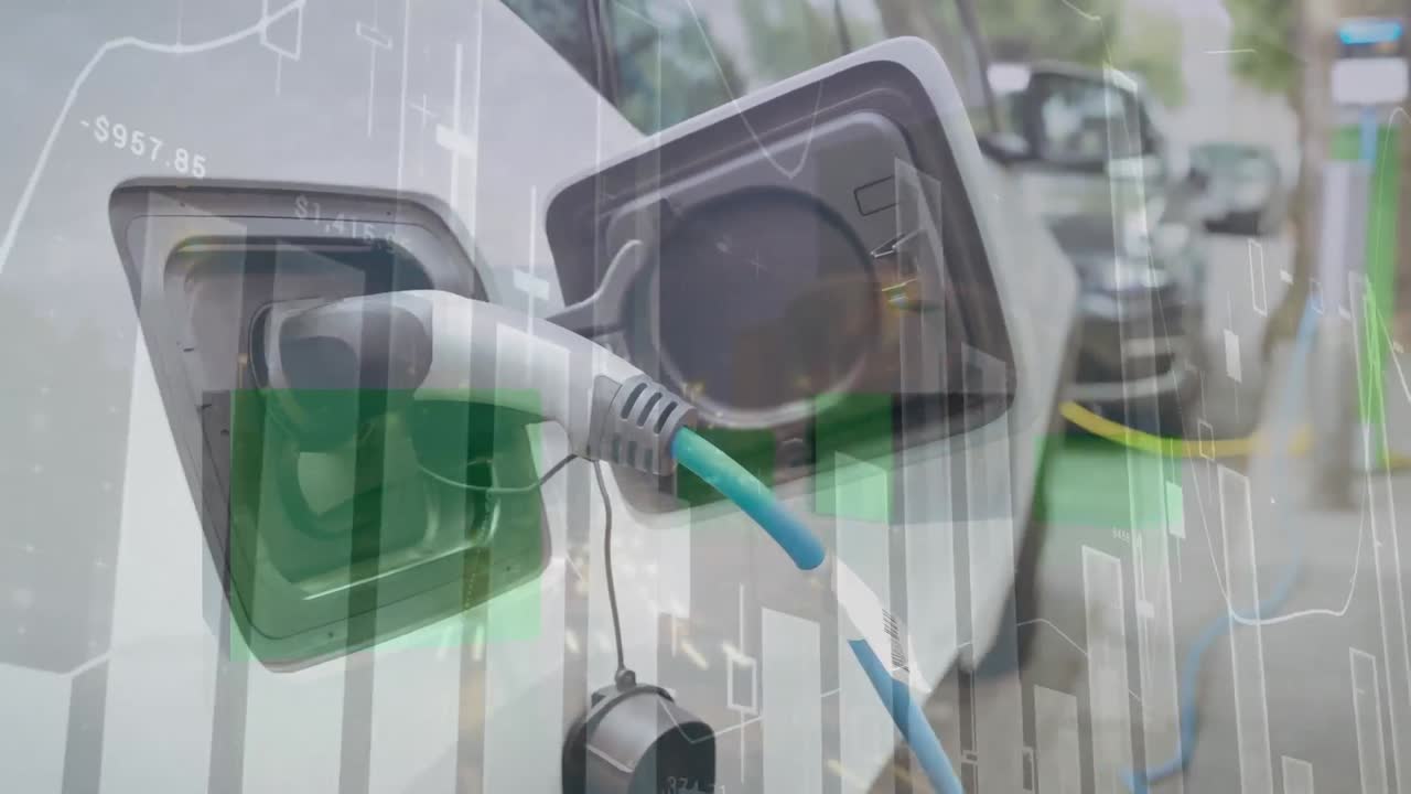 ev 충전 스테이션에서 데이터 처리의 애니메이션