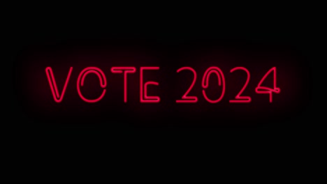 flashing neon red vote 2024 color sign on black background on and off with flicker