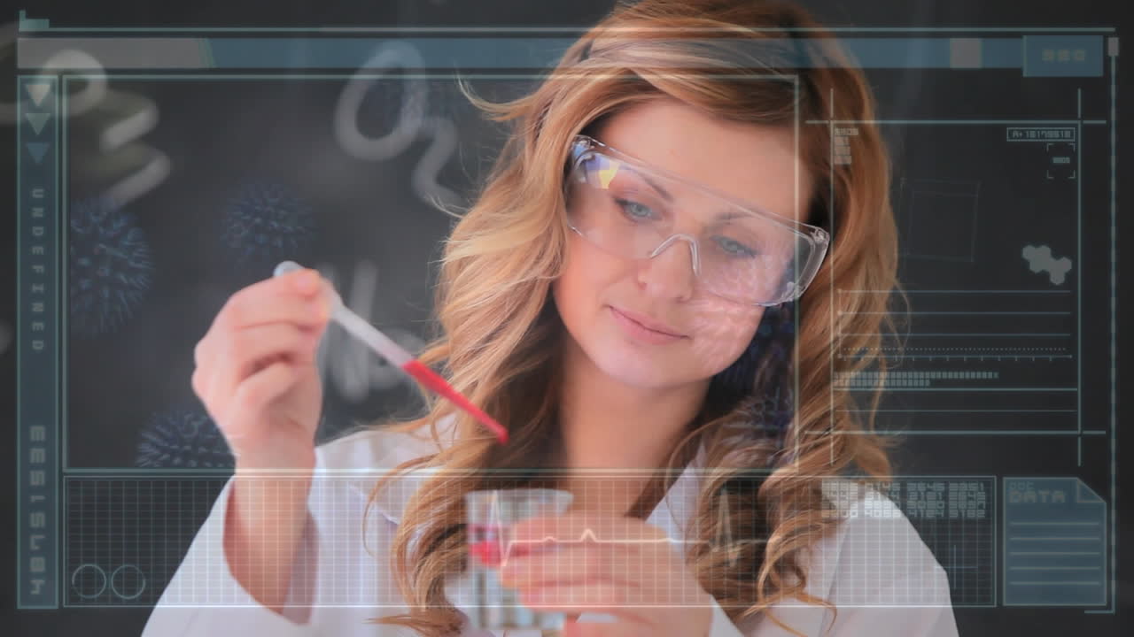 ученый, смешивающий химические вещества