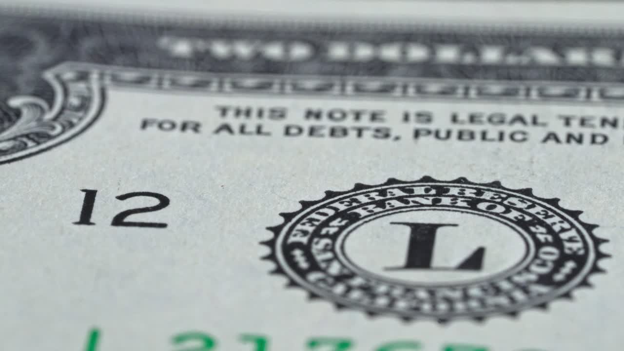 Federal Reserve note displaying legal tender details in close-up view