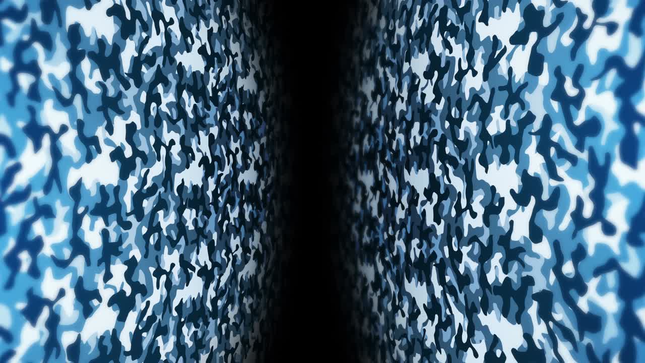Blue camouflage pattern background. Military uniform concept. Abstract line and wave texture. Loop animation.