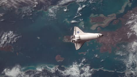 Toma-Aérea-De-Islas-Tropicales-Y-Transbordador-Espacial-Visto-Desde-La-órbita