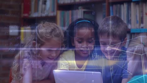 children looking at a digital tablet in a classroom
