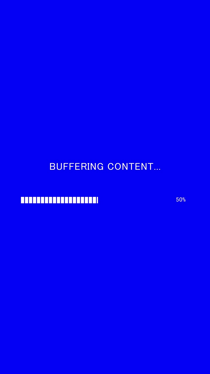 Vertical video of loading progress bar with on-screen text buffering content on blue background