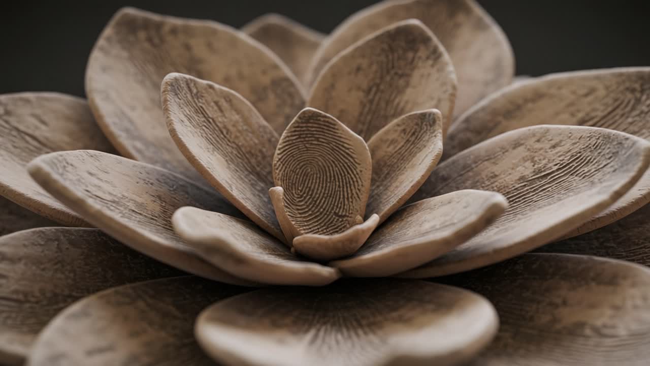 Una scultura decorativa a forma di loto finemente realizzata che mostra petali intricati e texture naturali, perfetta per l'arredamento della casa o per un'esposizione artistica.