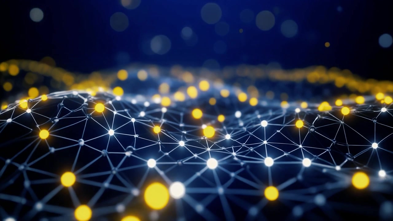 Abstract Digital Network Wave with Glowing Nodes and Connections
