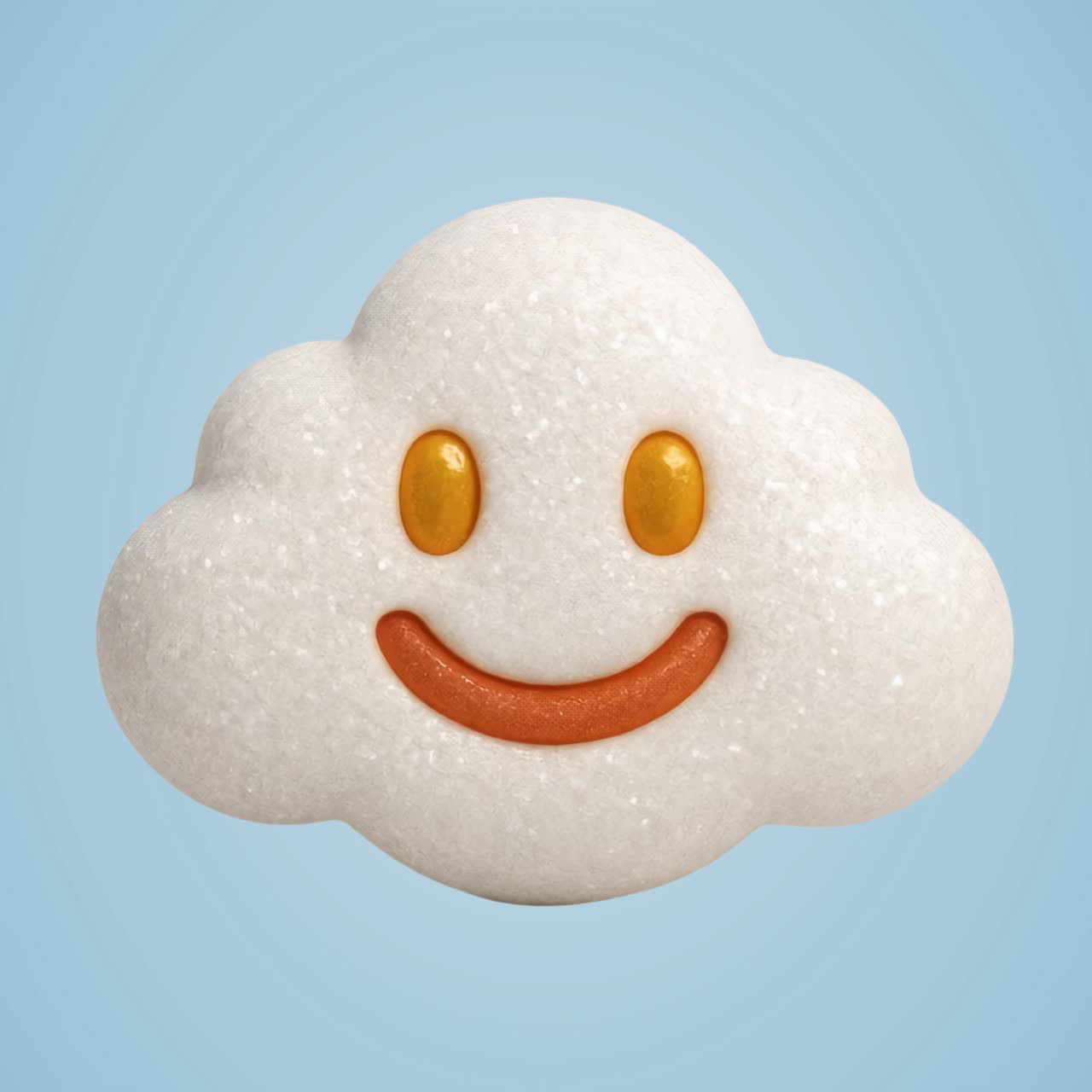 Smiling cloud with orange eyes animation isolated asset, transparent 4K video, alpha channel, ProRes