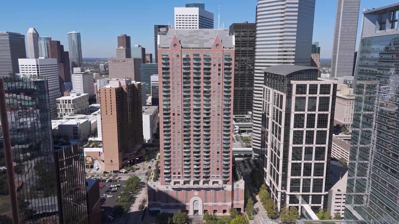 Grattacieli di vetro nella città americana di Houston. Vista aerea
