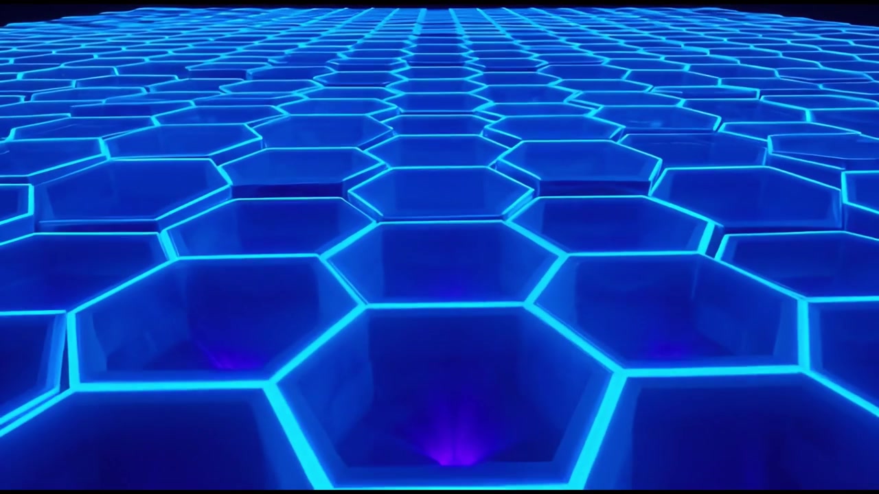 Grade Hexagonal Azul Abstrata Movendo-se em Ondas