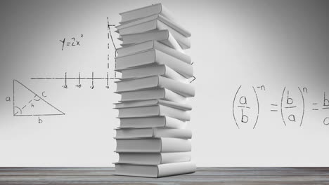 haufen bücher und mathematische gleichungen und diagramme