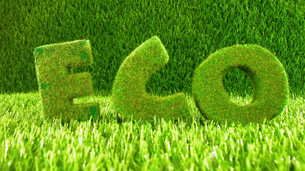 녹색 잔디에 글자. 생태 개념 배경.