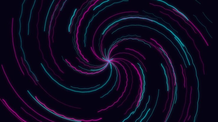 Fundo de Movimento com Espiral Neon Abstrata e Rastros de Luz Ondulados